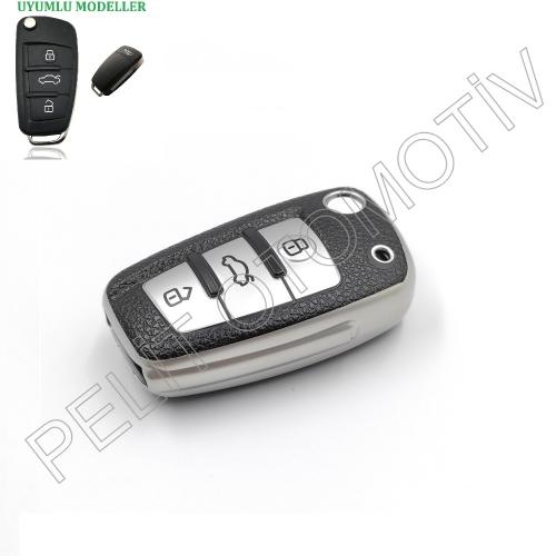 Audi Q3 Q5 Q7  Anahtar Kılıfı Süperlüx Gümüş