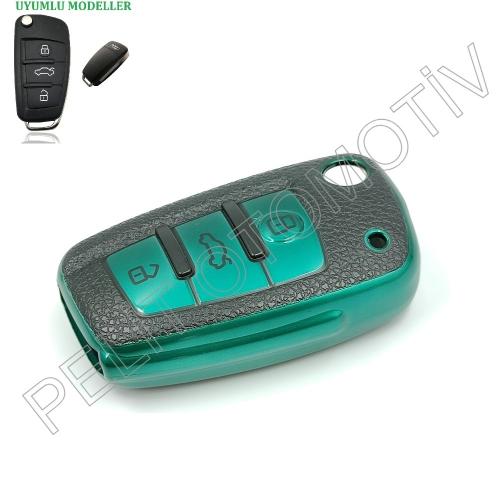 Audi A1 A3 A4 A5 A6 A7 A8  Sustalı Anahtar Kılıfı Süperlüx Yeşil