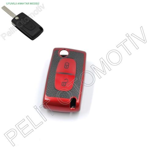 Peugeot 406 407 408 Partner Süperlüx Anahtar Kılıfı 2 Tuşlu Kırmızı