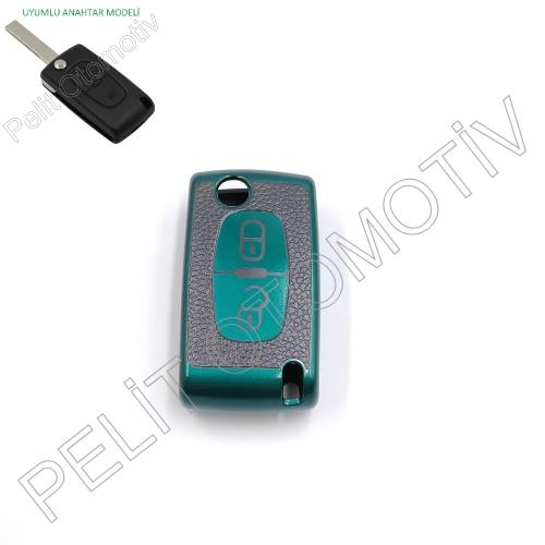 Peugeot 406 407 408 Partner Süperlüx Anahtar Kılıfı 2 Tuşlu Yeşil