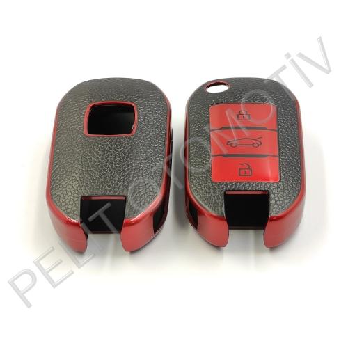 Citroen C-Elysee Kumanda Anahtar Kılıfı Süperlüx Kırmızı