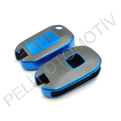Citroen C-Elysee Kumanda Anahtar Kılıfı Süperlüx Mavi