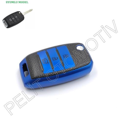Kia Sportage Sorento Picanto Soul  Anahtar Kılıfı Süperlüx Sustalı Mavi