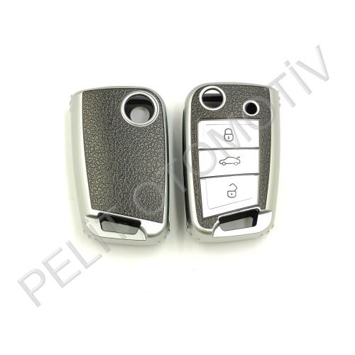 Arona Kumanda Sustalı Anahtar Kılıfı Süperlüx Gümüş