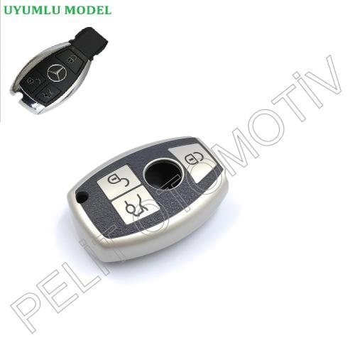 Mercedes CLK C180 E200 AMG Anahtar Kılıfı Süperlüx Gümüş