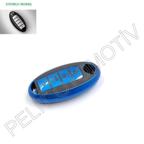 Nissan Juke Micra Anahtar Kılıfı Süperlüx 4 Tuş Mavi