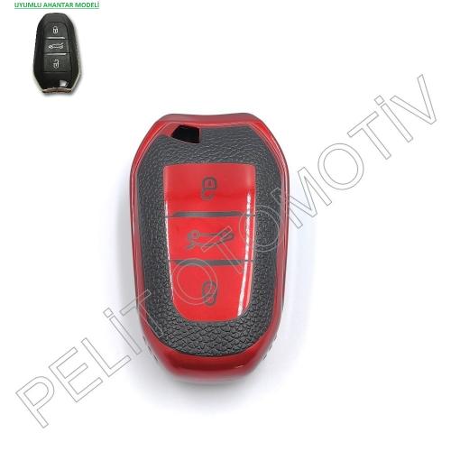 Peugeot 2008 3008 4008 5008 Sustasız Anahtar Kılıfı Süperlüx Kırmızı