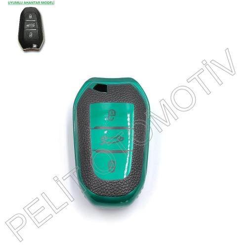 Peugeot 2008 3008 4008 5008 Sustasız Anahtar Kılıfı Süperlüx Yeşil